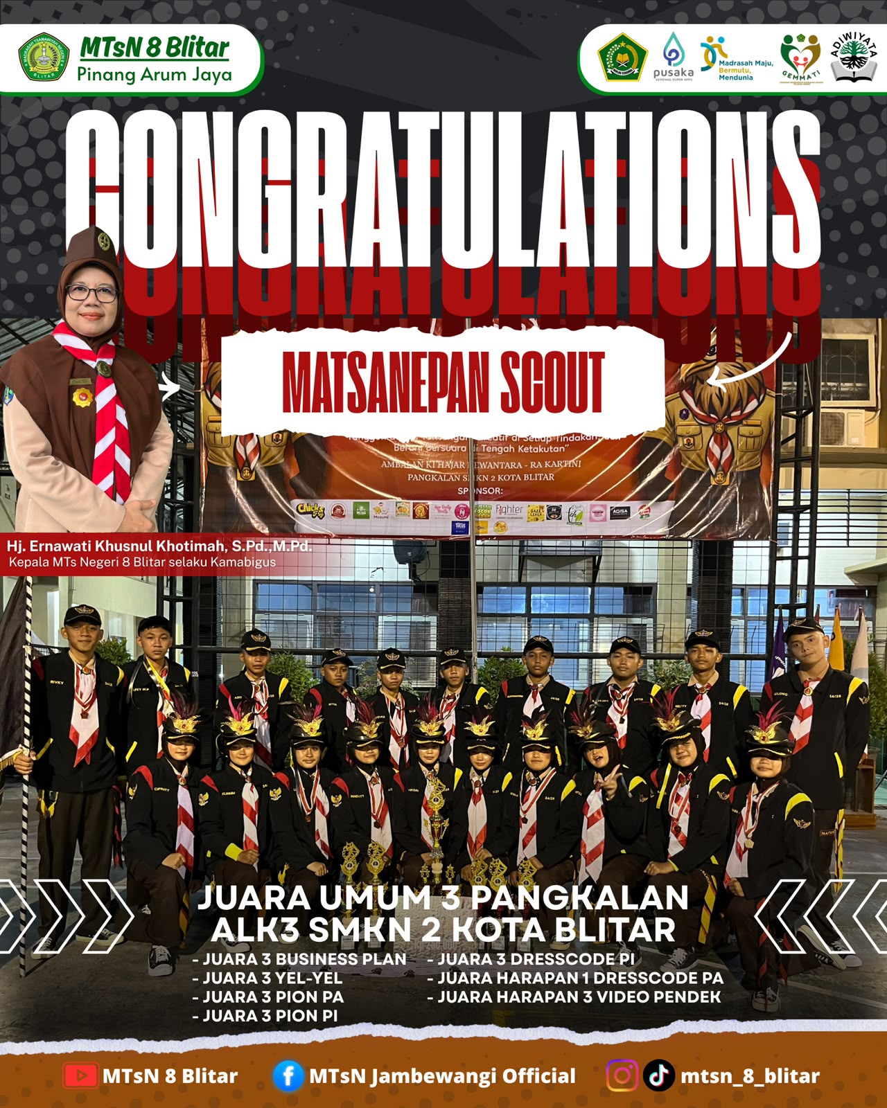 Matsanepan Scout MTsN 8 Blitar Sabet Juara Umum 3 Pangkalan di Ajang ALK3 SMKN 2 Kota Blitar
