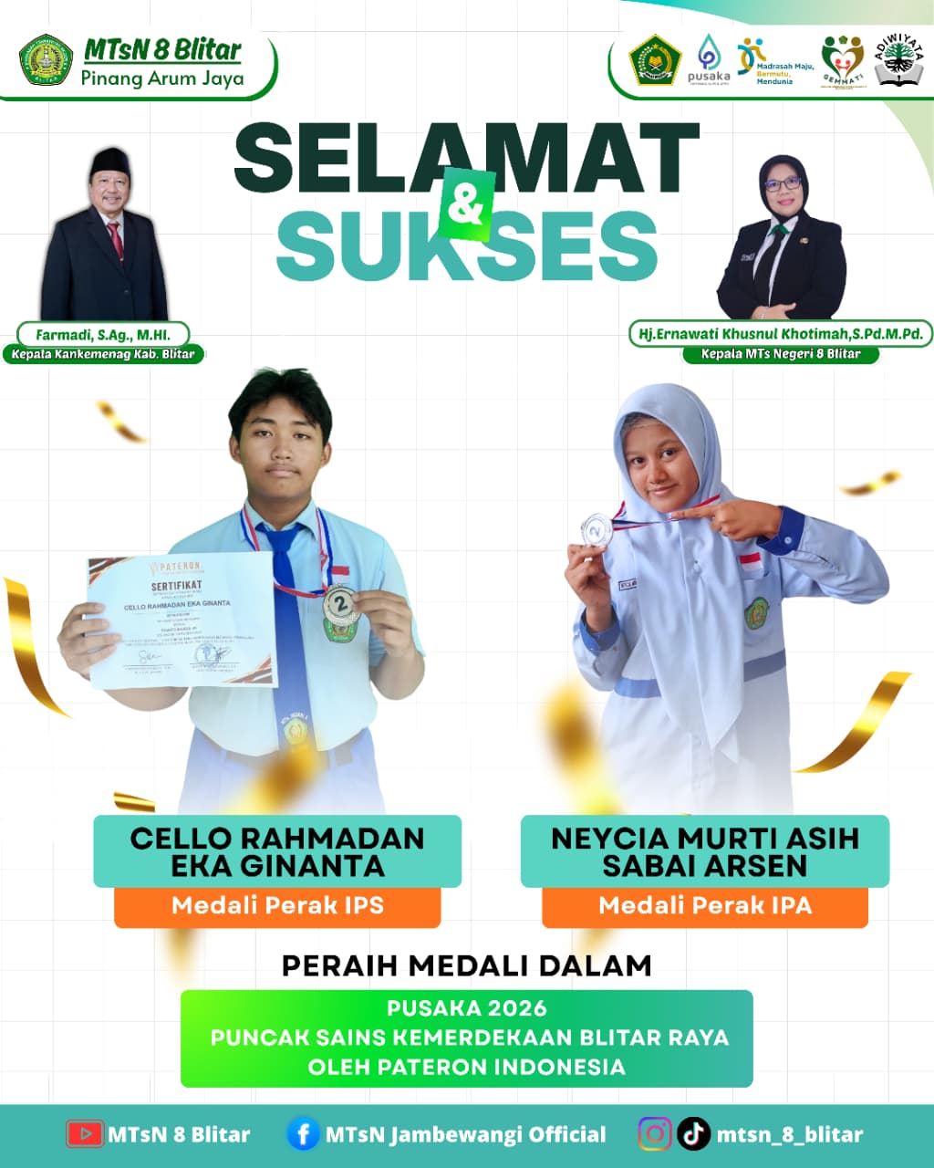 Dua Siswa MTsN 8 Blitar Raih Medali Perak di Ajang PUSAKA 2026 Pateron Indonesia